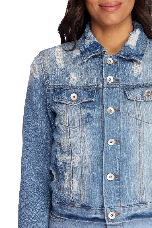 All Sass Destructed Jean Jacket Snapped Jacket Toggled Jacket Drawstring Jacket