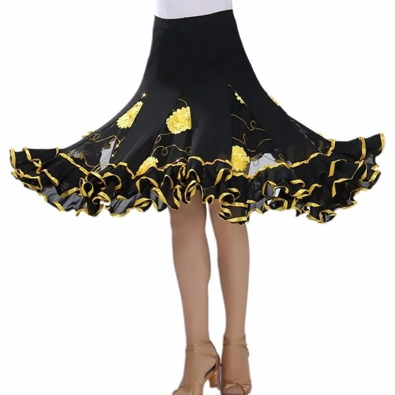 Swing Knee-Length Ballroom Skirt with Ruffles denim skirt fashionable