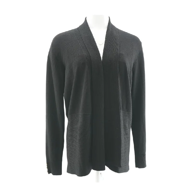 Black Solid Cardigan Sweater Denim Fabric Leather Fabric Suede Fabric