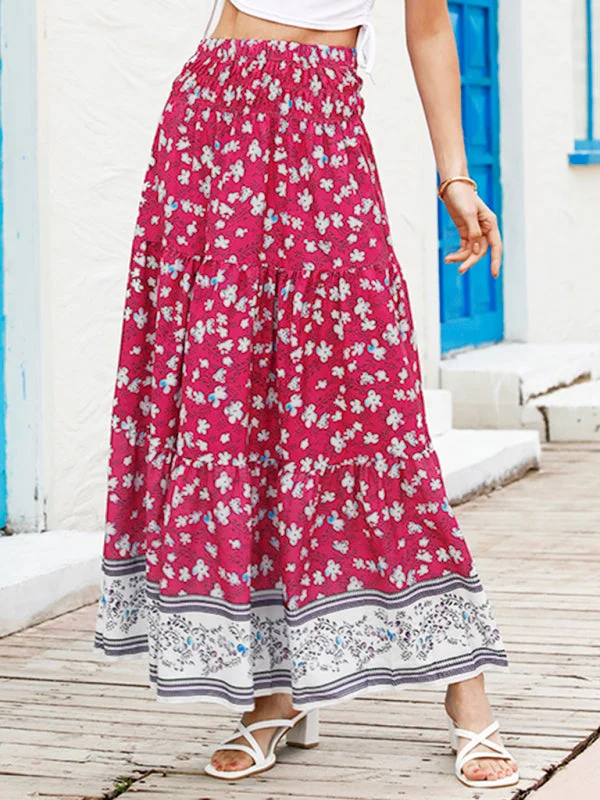 Ladies Casual Fashion Boho Print Skirt high slit skirt
