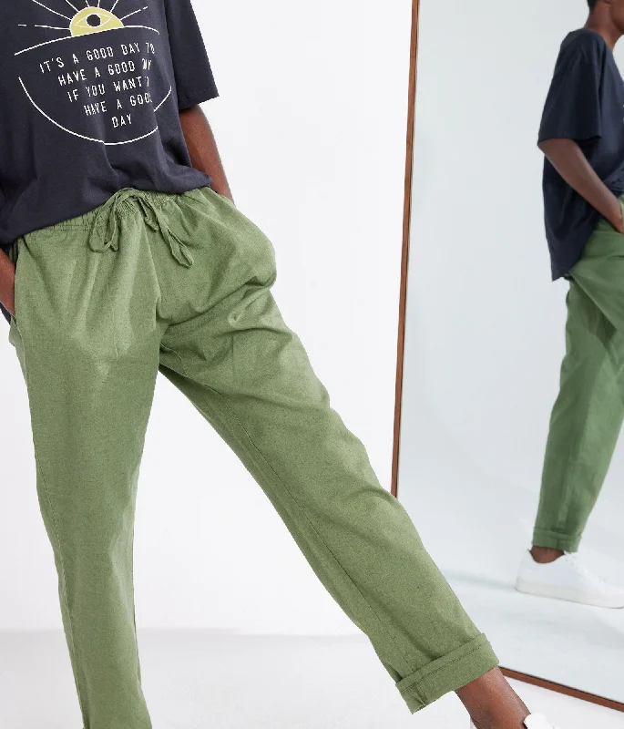 Blaine Linen Pant - Army Trendy Printed Leggings