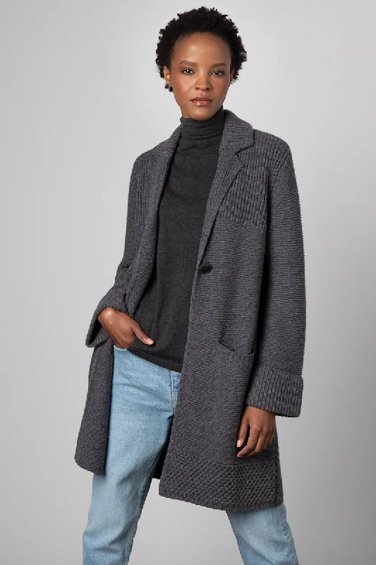 Kinross Cashmere Rib Notch Collar Cardigan Iron Safe Non-Iron Wrinkle Free