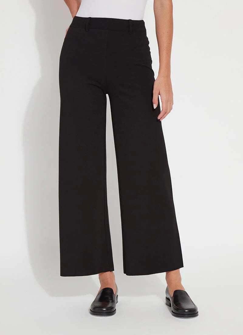 Lysse Erin Wide Leg Ponte Pant (28" Inseam) in Black Trendy High-Waist Trousers