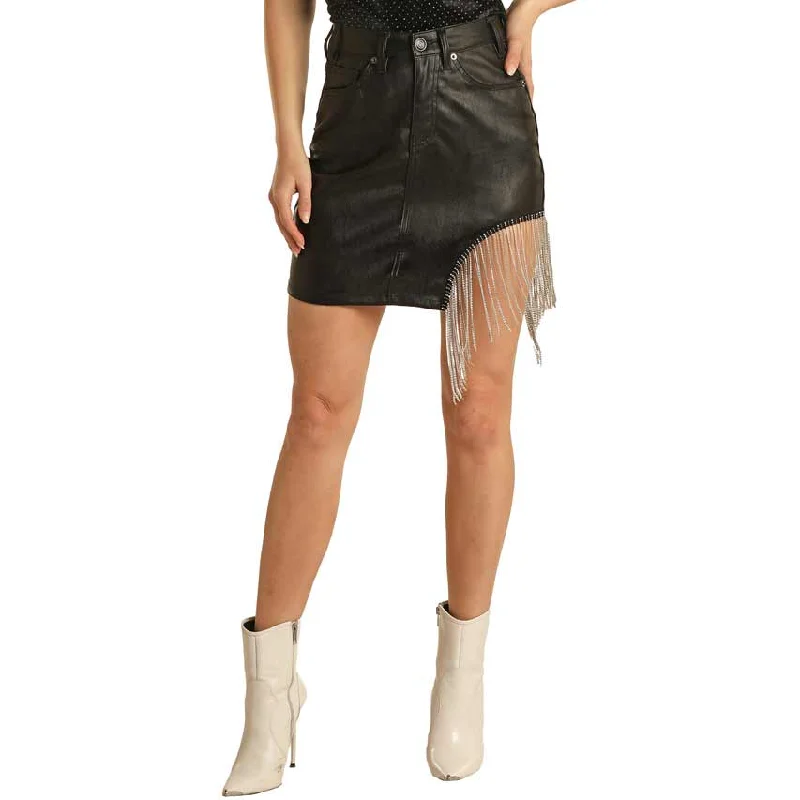 Rock & Roll Denim Women's Chain Fringe Pleather Skirt leather skirt sleek