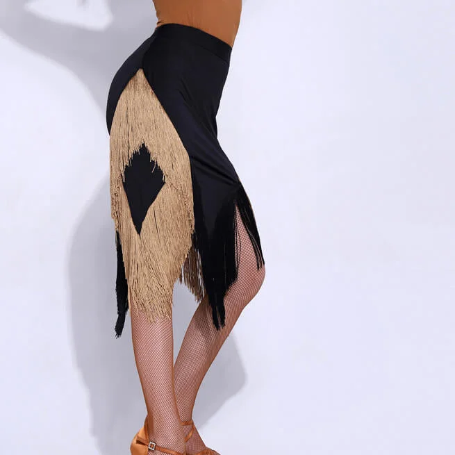 A-Line Chic Latin Skirt with Tassels corduroy skirt cozy