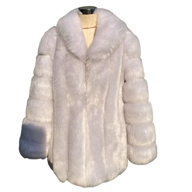 HQL Design Women's Fine Fashion Premium Quality Elegant Ivory White Faux Fur Collar Coat Jacket Appliqued Jacket Beaded Jacket Sequined Jacket