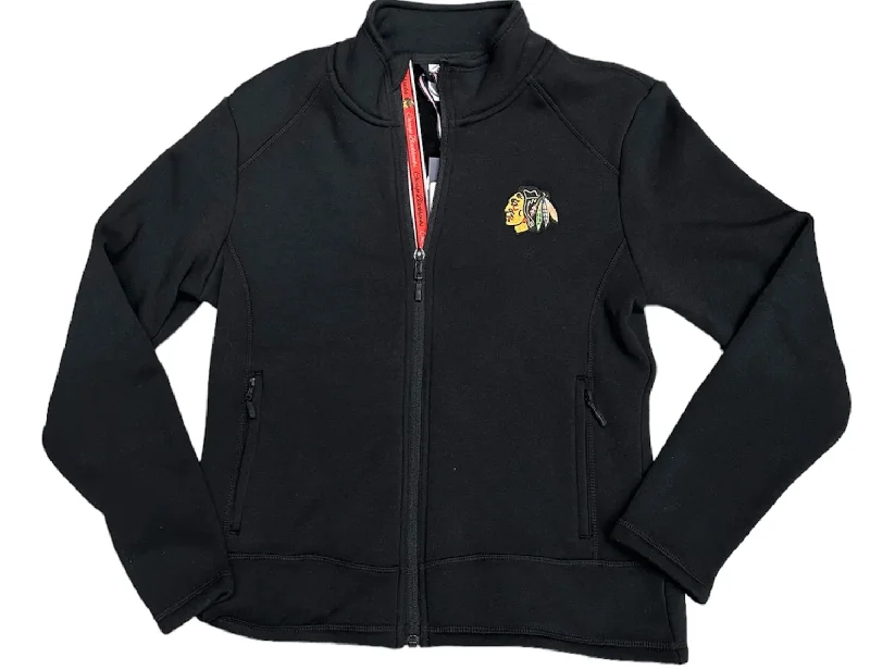 Women's Chicago Blackhawks Tranquil Deception Bar Stripe Black Full Zip Jacket Anorak Shell Jacket Lightweight Jacket