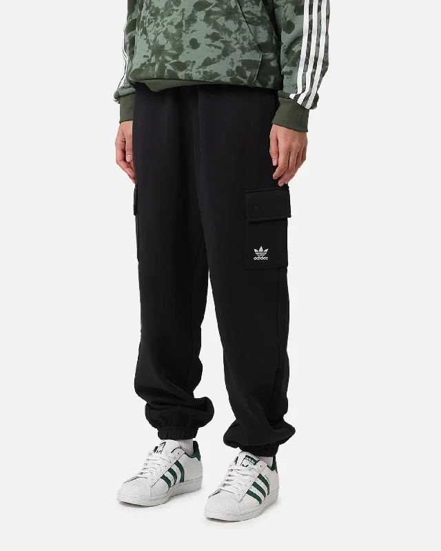 Adidas Women's Fleece Cargo Jogger Pants Black Trendy High-Waist Trousers