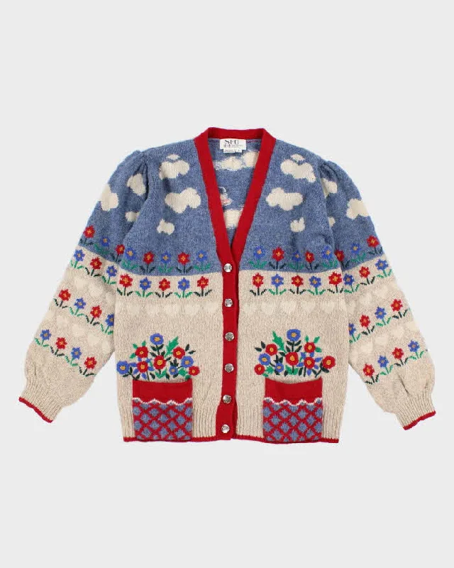 Vintage 90s Darling Cottagecore Wool Cardigan - S Terry Terry Cloth Terry Knit