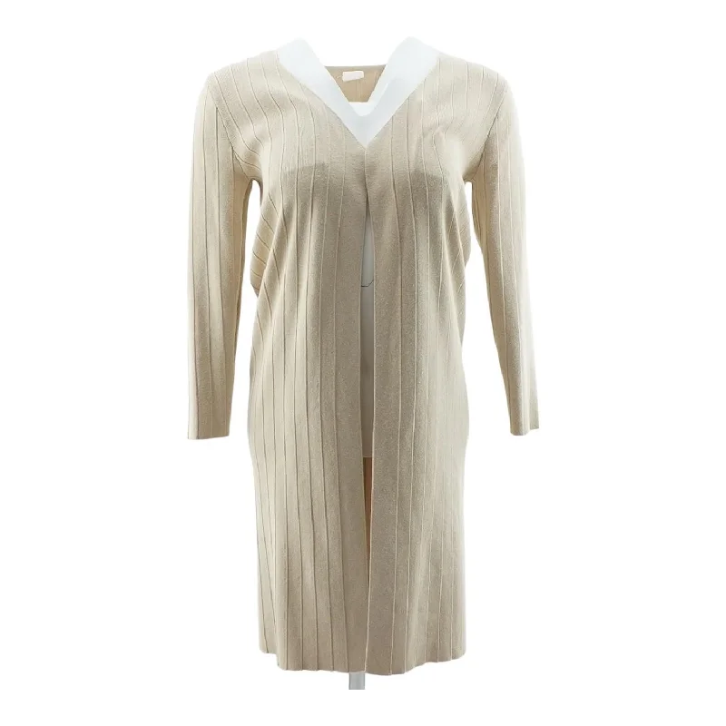 Beige Solid Cardigan Sweater Open Front Closed Front Wrap Front