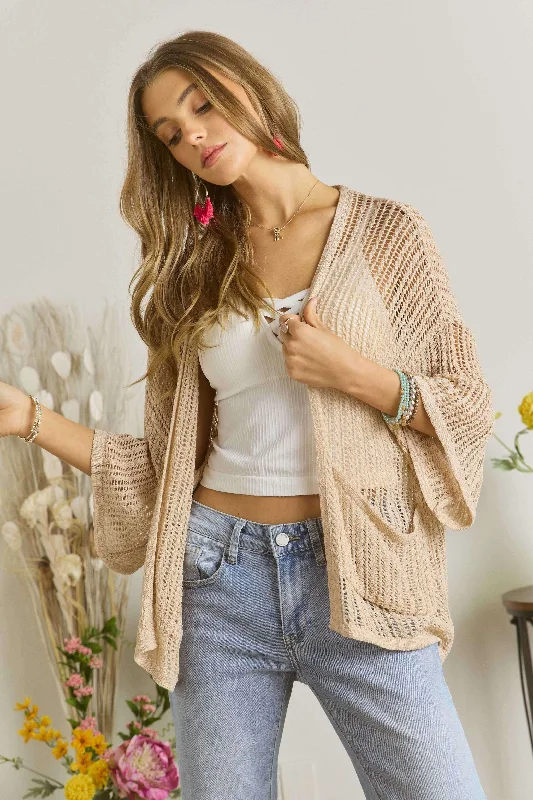 Be Transparent Natural Fishnet Knit Cardigan Thin Thick Dense