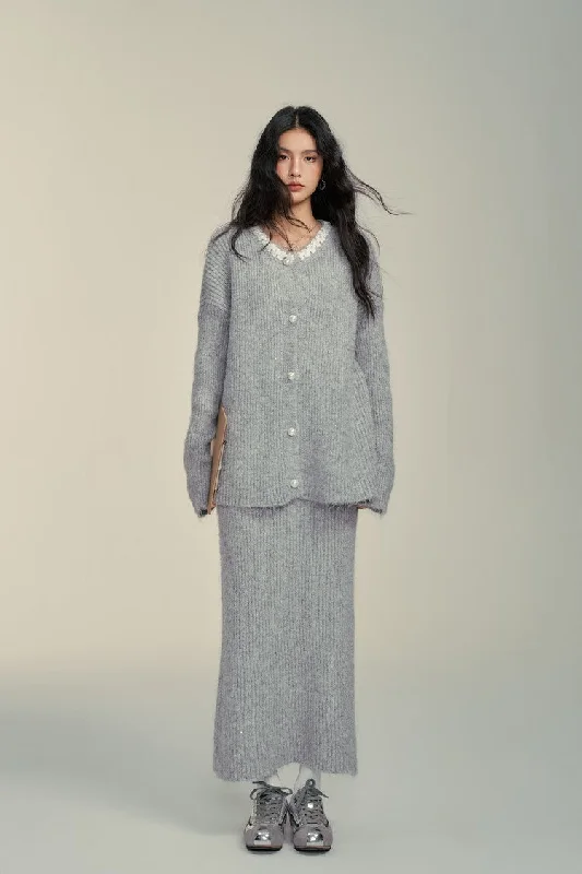 Knitted Casual Cardigan/Long Skirt CHI0028 linen skirt airy