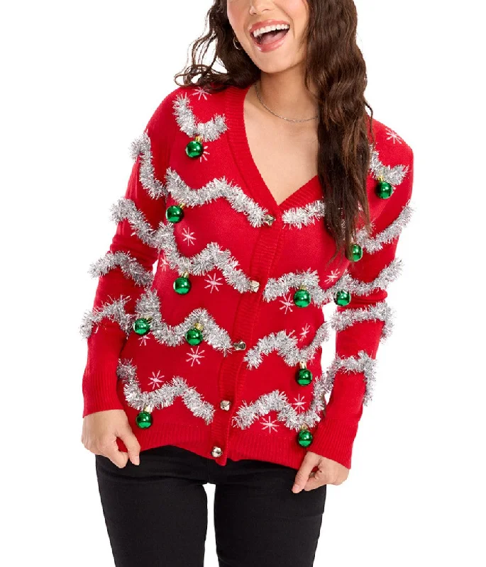 Women's Tinsel Ugly Christmas Cardigan Sweater Glossy Satin Silk