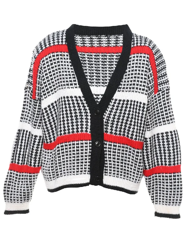 Checked Cardigan - L Terry Blend Velvet Blend Canvas Blend