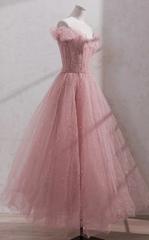 Shiny party dress,fairy midi dress, pink prom dress,custom made    cg22241 Tunics Denim casual