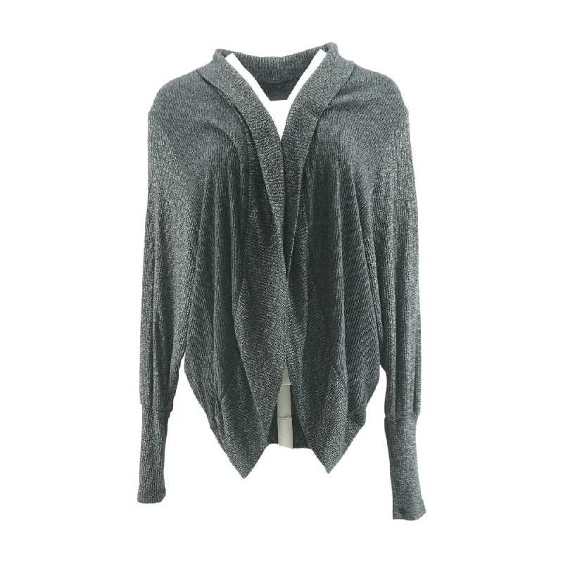 Gray Solid Cardigan Sweater Solid Print Embellished