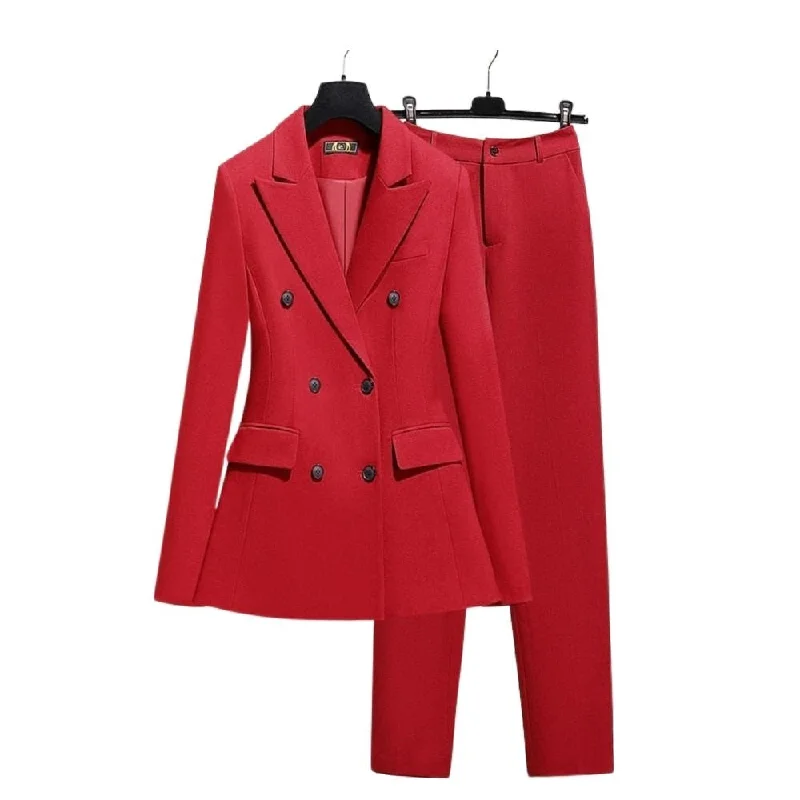 WELLINGTON SUITS Women's Elegant Stylish Office Fashion Red Blazer Jacket & Pants Suit Set Knit Jacket Woven Jacket Fleece Jacket