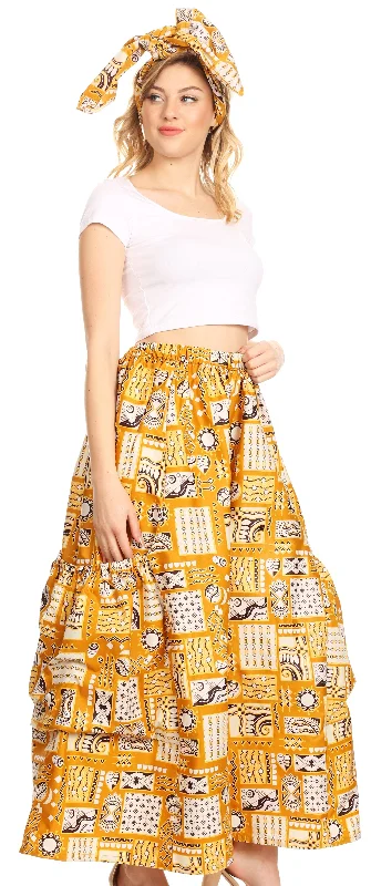 Sakkas Duru Women's African Ankara Print Wide Leg Culotte Pants Elastic Waist Stretch Fit Pants