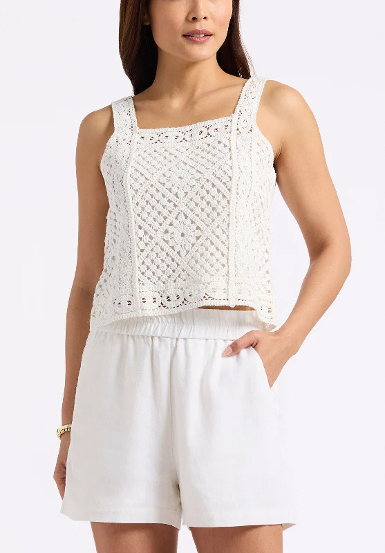 Thalassa Women's Crochet Tank Top, White - SW0121P open back tank