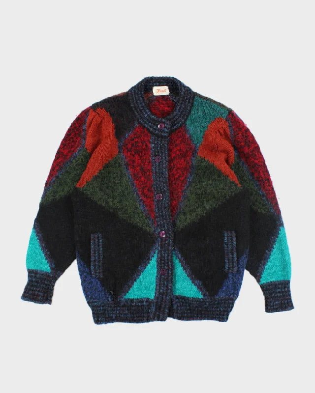 Vintage 80s Chunky Knit Cardigan - L Fleece Cardigan Nylon Polyester