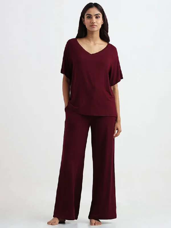 Wunderlove Sleepwear Supersoft Burgundy Claret Lounge Pants Soft Stretch Leggings