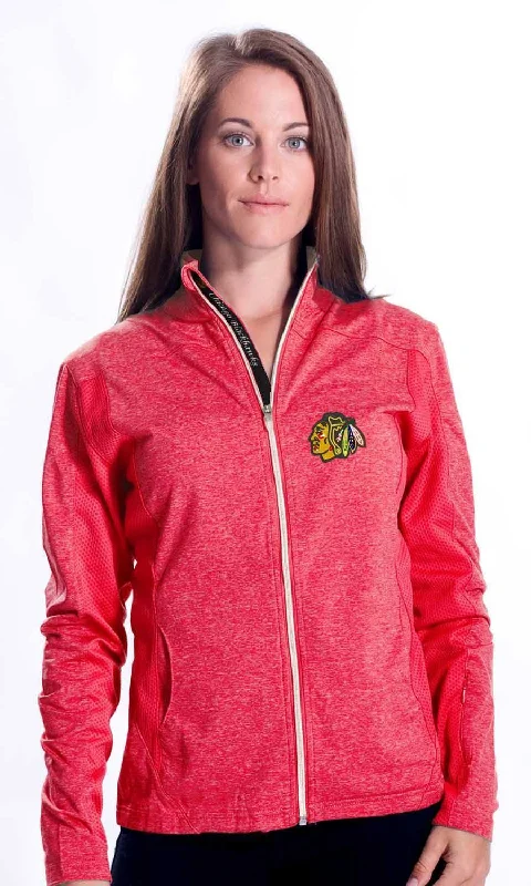 Women's Chicago Blackhawks Levelwear Aurora Script Full Zip Jacket-Red Satin Fabric Silk Fabric Chiffon Fabric