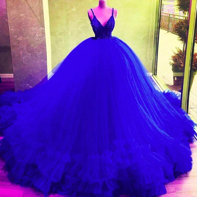 ball gown prom dresses royal blue tiered royal blue evening dresses puffy party dress     cg20166 Pleated Skirt Elegant