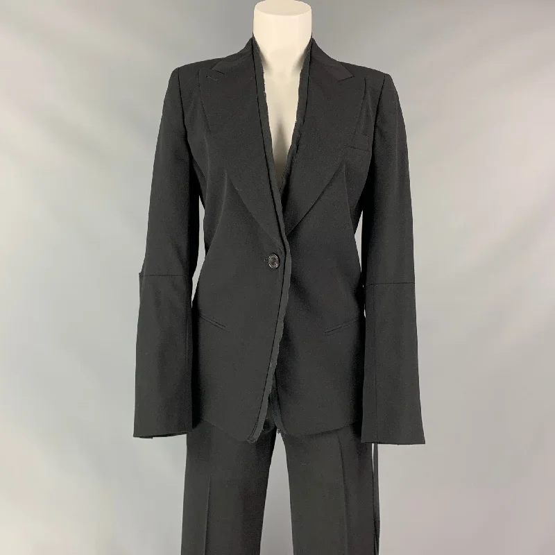 ANN DEMEULEMEESTER Size 4 Black Wool Peak Lapel Pants Suit Comfortable Maternity Pants