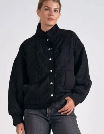 Women's Elan Quilted Bomber Black Jacket Hooded Jacket Caped Jacket Shawl Collar Jacket Women's Elan Quilted Bomber Black Jacket Hooded Jacket Caped Jacket Shawl Collar Jacket