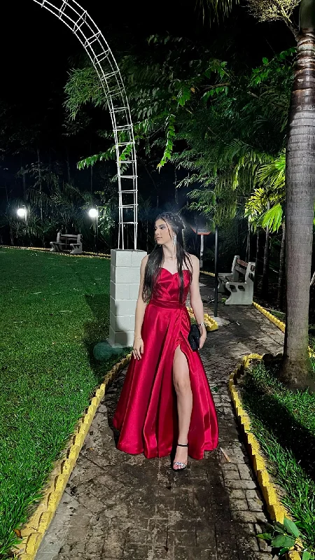 A Line Red Sleeveless Party Dress Satin Long Prom Dress      cg25272 Tunics Bestseller popular