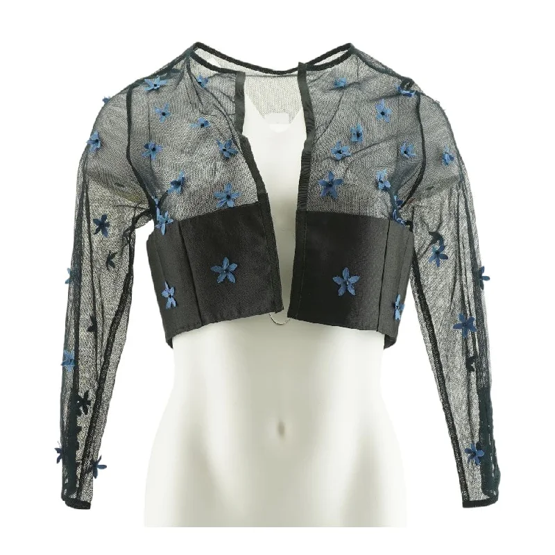 Black Floral Cardigan Sweater Satin Fabric Silk Fabric Chiffon Fabric