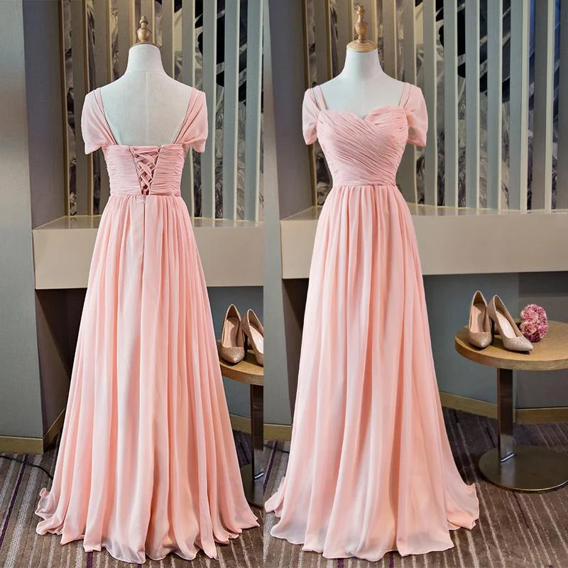 Beautiful Pink Mismatch Long Chiffon Bridesmaid Dress, Pink Party Dress New Prom Dress Party Dress   cg15940 Tunics Designer luxury