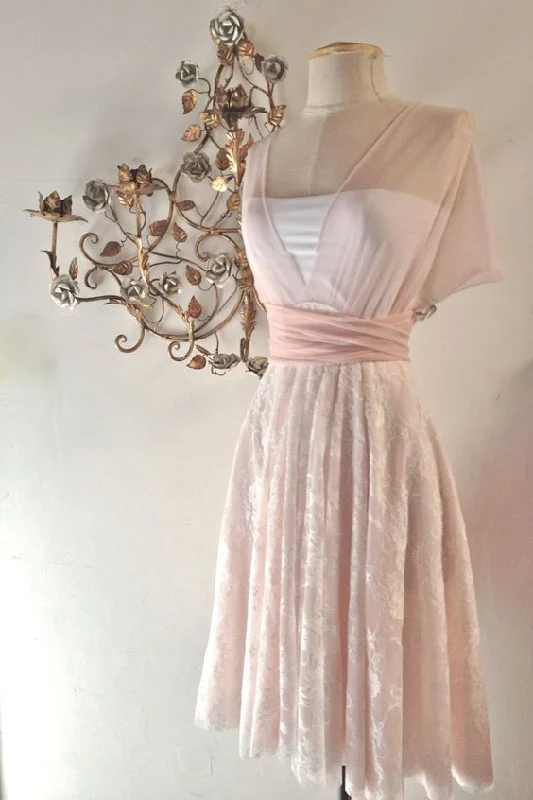 Pink Vintage Short Prom Dress Party Dress      cg25073 Turtleneck Warm Winter