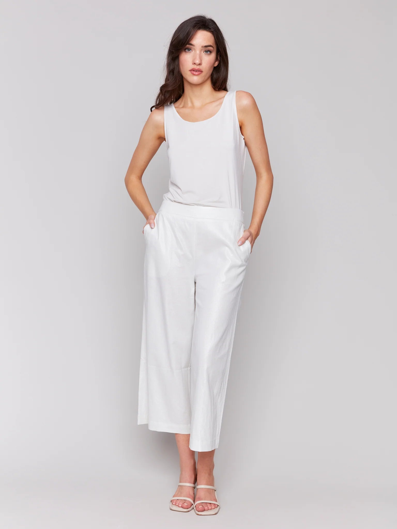 Charlie B Champagne Pull On Foil Linen Stretch Pocket Pants Soft Stretch Leggings