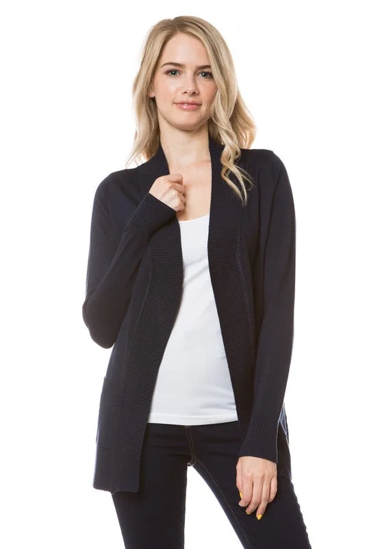 Classy In Classic Navy Open Front Knit Cardigan Casual Formal Business
