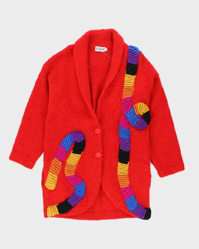 Vintage La Monte Red Chunky Knit Cardigan - S Zippered Buttoned Snapped