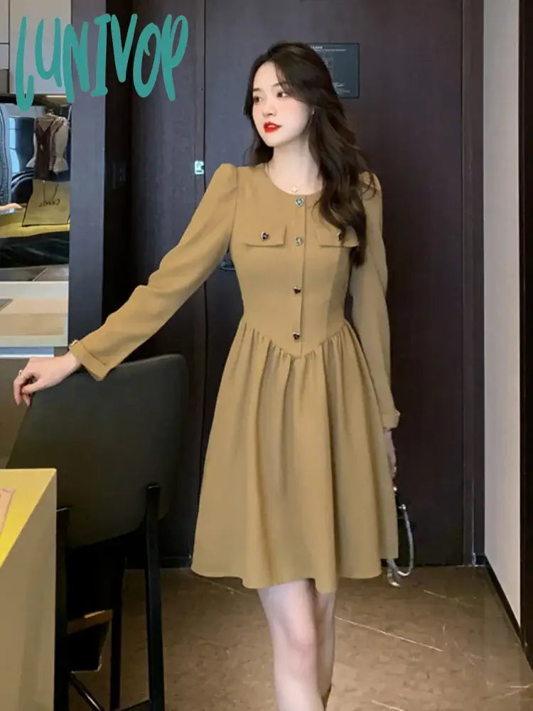 Lunivop Autumn and Winter Fashion Black Long Sleeve Office Women's Dresses Korean Retro Evening Temperament Elegant Slim Party Dresses Tunics Office stylish