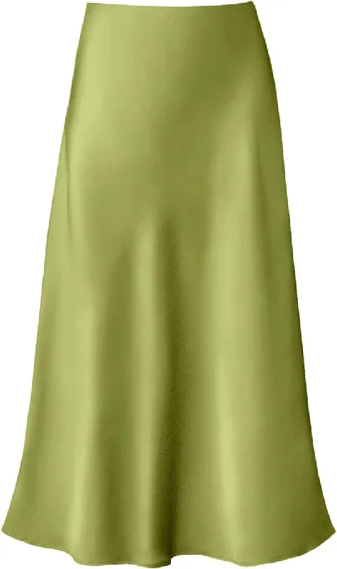 Satin Midi Skirt With Tuck silk skirt sleek