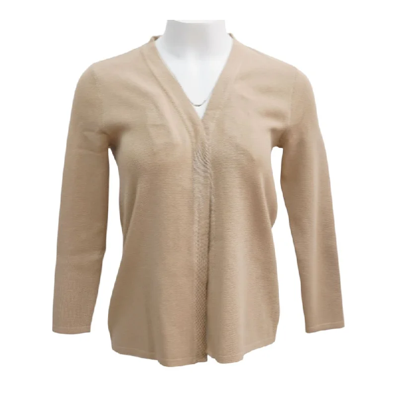 Beige Solid Cardigan Sweater Anti-Pilling Anti-Shrink Durable