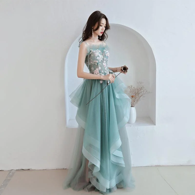 Unique A-Line Long Straps Tulle Layers Green And Pink Evening Dress, Long Prom Dress Party Dress   cg22428 Tunics Long Elegant