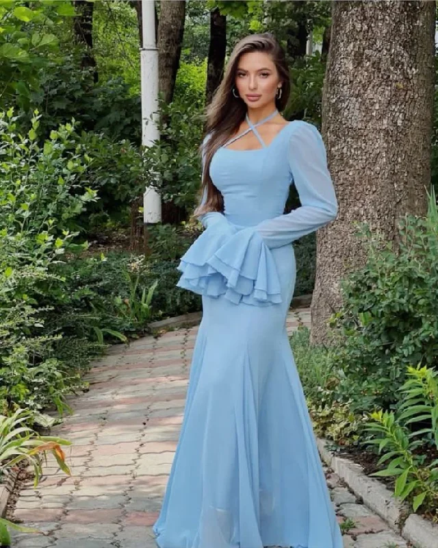 Light Blue Chiffon Prom Dress ,Long Party Dress      cg25263 Tunics Review highly