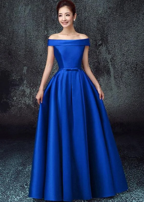 Simple Satin A-Line Off Shoulder Floor Length Party Dress, Satin Prom Dress Evening Dress    cg19836 Tunics Print Colorful