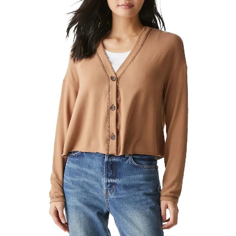 Michael Stars Womens Noah Unhemmed Knit Cardigan Sweater Satin Fabric Silk Fabric Chiffon Fabric