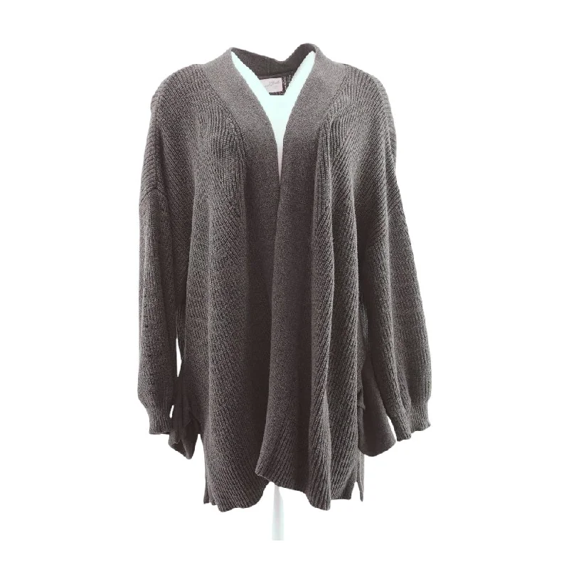 Charcoal Solid Cardigan Sweater Satin Blend Silk Blend Wool Blend