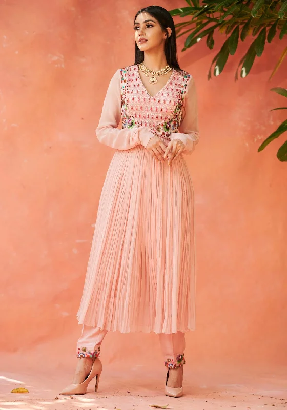 Light Pink Gathered Dress With Pants Comfortable Pleated Pants
