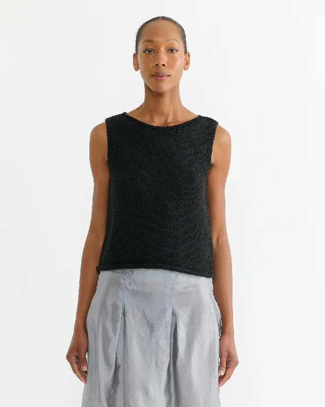 Boat Neck Knit Tank in Black charcoal tank top