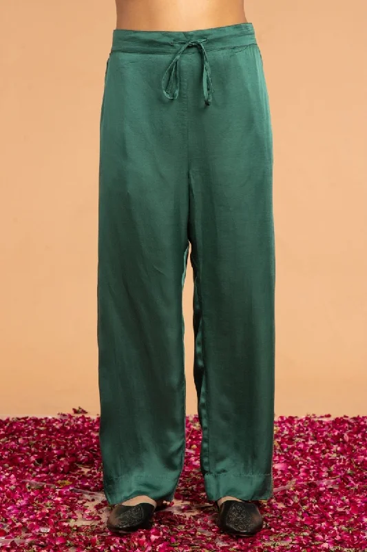 Slim Fit Modal Satin Pants -Green Classic Stretch Pants