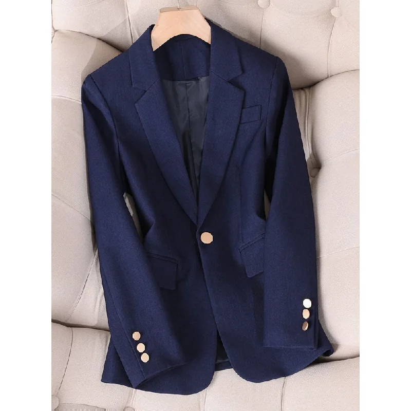 CAROLINE SUITS Women's Elegant Stylish Fashion Office Professional Solid Color Navy Blue Blazer Jacket Faux Fur Fabric Real Fur Fabric Shearling Fabric