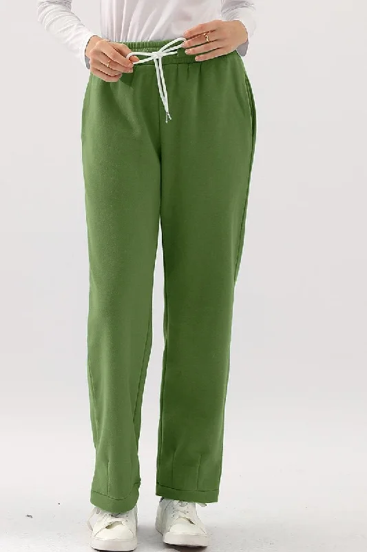 HIGH WAISTED STRAIGHT WIDE LEG LONG SWEAT PANTS Formal Wide-Leg Pants