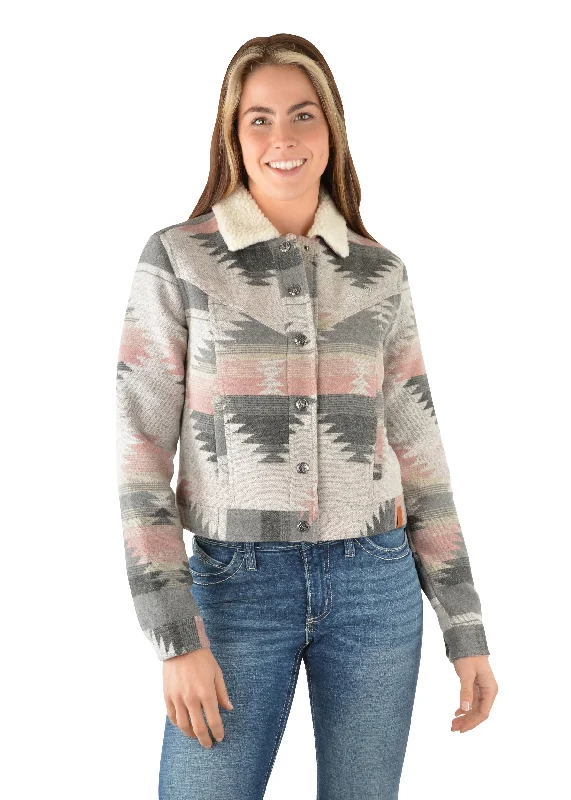 Wrangler Ladies Harlene Jacket - Grey/Pink - X3W2797967 One-Shoulder Jacket Off-the-Shoulder Jacket Asymmetrical Jacket